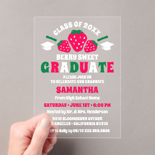 Strawberry Berry Sweet Graduation Party Acrylic Invitations