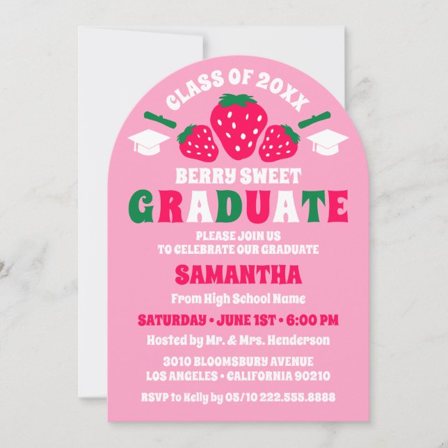 Strawberry Berry Sweet  Graduation Party Arch Invitation (Front)