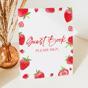 Strawberry Berry Sweet Guest Book Pedestal Sign