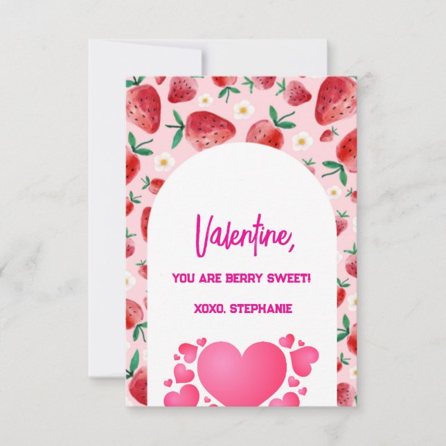 Strawberry Berry Sweet Kids Valentines Day Card (Front)