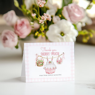Strawberry Berry Sweet Modern Baby Girl Shower Thank You Card