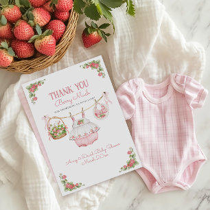 Strawberry Berry Sweet Modern Baby Girl Shower Thank You Card