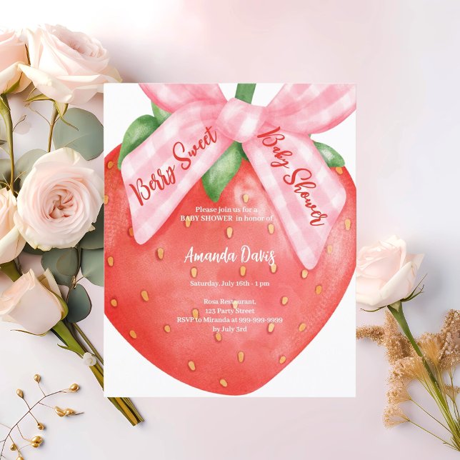 Strawberry Berry Sweet pink Baby Shower invitation (Creator Uploaded)