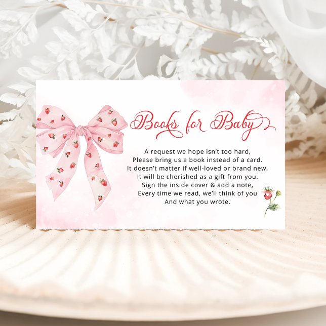 Strawberry Berry Sweet Pink Bow Books for Baby Enclosure Card (Creator Uploaded)