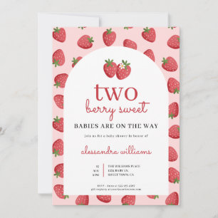 Strawberry Berry Sweet Twins Baby Shower Invitation