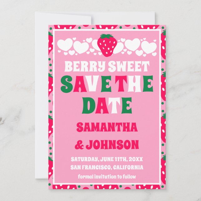 Strawberry Berry Sweet Wedding Save The Date (Front)