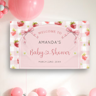 Strawberry Berry Sweet Welcome Baby Shower   Banner