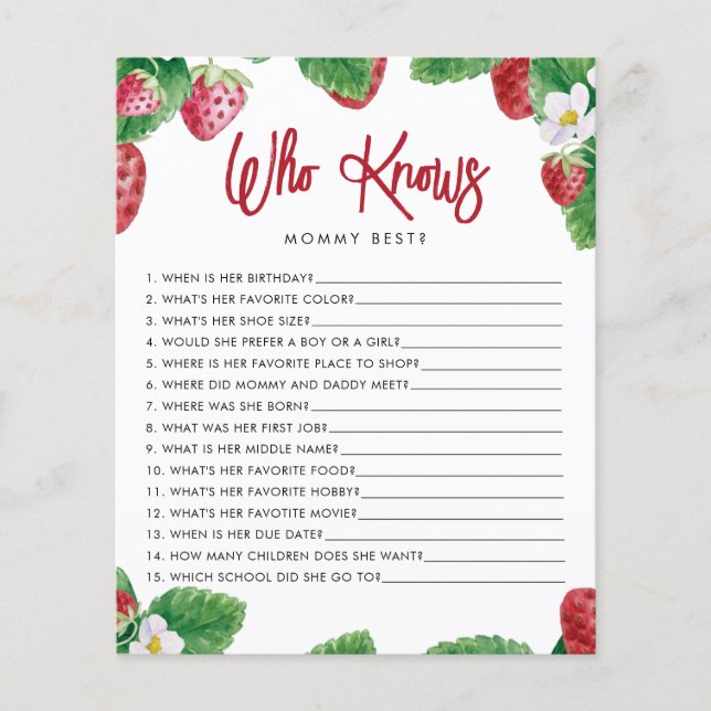 Strawberry Berry Sweet Who Knows Mummy Game (Front)