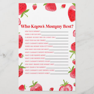 Strawberry Berry Who Knows Mummy Baby Shower Game Stationery