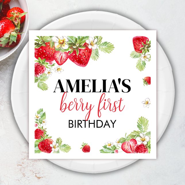Strawberry Birthday Baby Shower Napkin (Creator Uploaded)