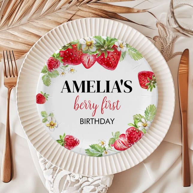 Strawberry Birthday Baby Shower Paper Plate (Creator Uploaded)