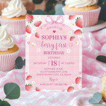 Strawberry Birthday Berry First Invitation
