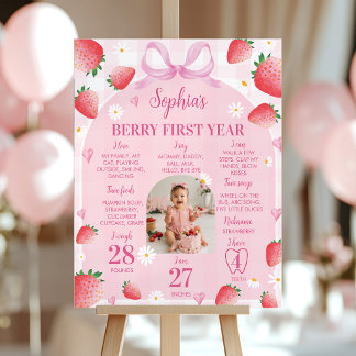 Strawberry Birthday Berry First Photo Milestone Poster