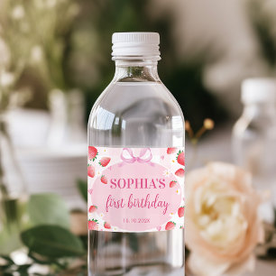 Strawberry Birthday Berry First Water Bottle Label