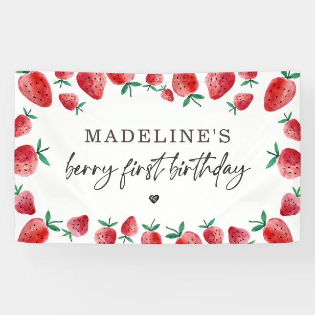 Strawberry Birthday Berry Sweet Backdrop Banner (Horizontal)