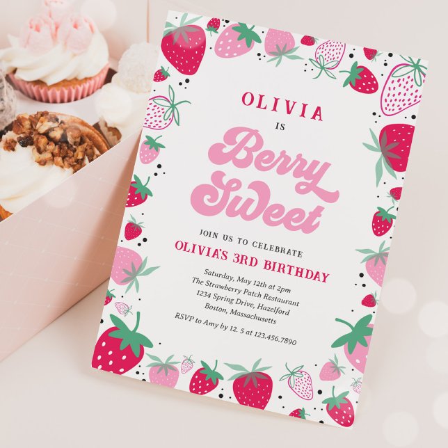 Strawberry Birthday Berry Sweet Birthday Party Inv Invitation (Creator Uploaded)