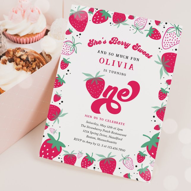 Strawberry Birthday Berry Sweet Birthday Party Invitation (Creator Uploaded)