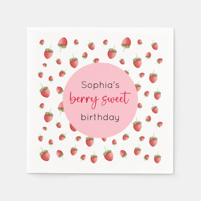 Strawberry Birthday Berry Sweet Napkin (Front)
