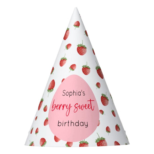 Strawberry Birthday Berry Sweet Party Hat (Front)