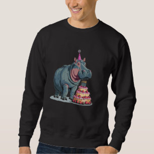Strawberry Birthday Cake Costume with funny Hippo Sweatshirt