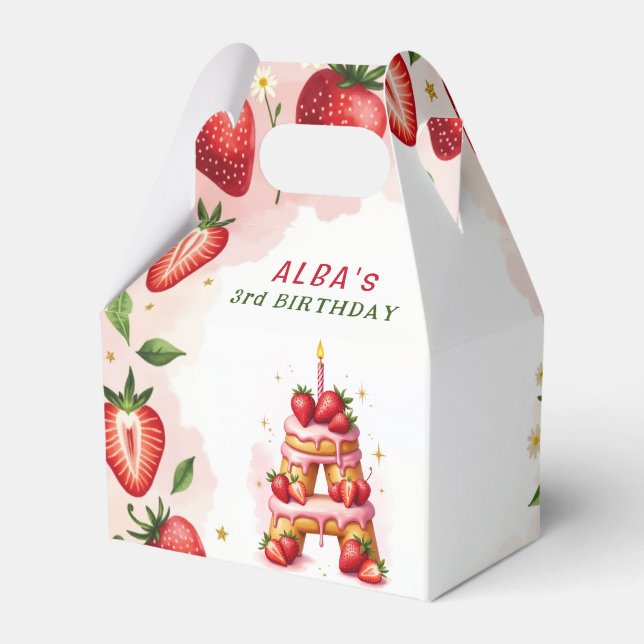 Strawberry Birthday Favour Box Letter A Cake (Front Side)