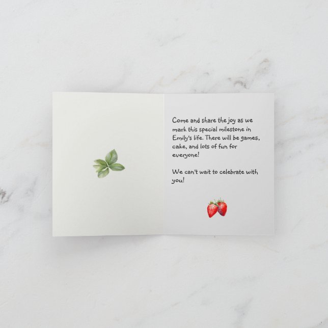 Strawberry Birthday | first birthday Invitation (Inside)