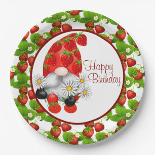 Strawberry Birthday Gnome  Paper Plate