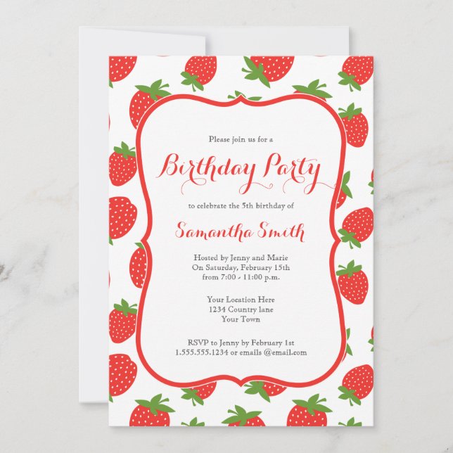Strawberry Birthday Invitation (Front)