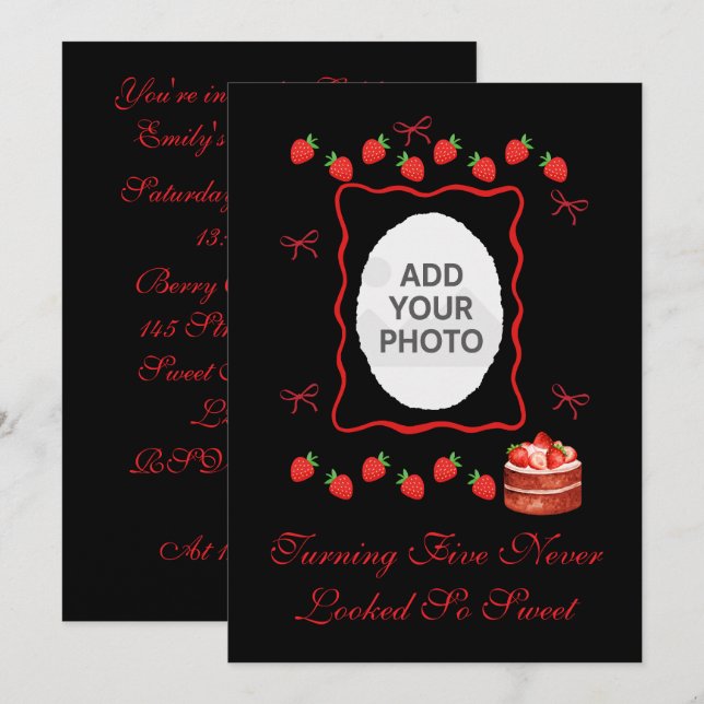 Strawberry Birthday Invitation (Front/Back)