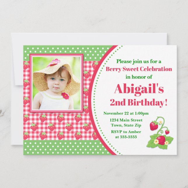 Strawberry Birthday Invitation, Strawberry Party Invitation (Front)