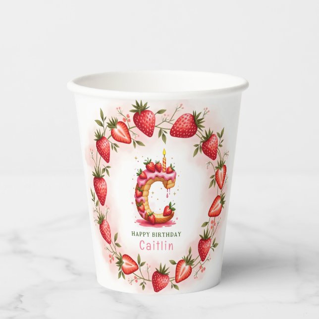 Strawberry Birthday Paper Cup Letter C Cake (Front)