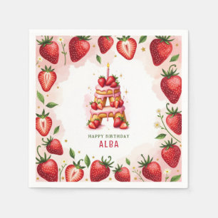 Strawberry Birthday Paper Napkin Letter A Cake