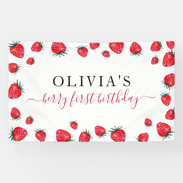 Strawberry Birthday Party Berry First Banner (Horizontal)