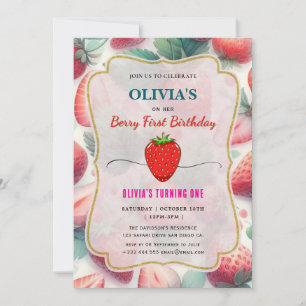 Strawberry  Birthday Party Berry First Invitation