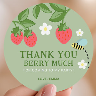 Strawberry Birthday Party Favor Thank you Classic Round Sticker