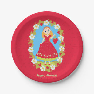 Strawberry Birthday Party Girl Paper Plate