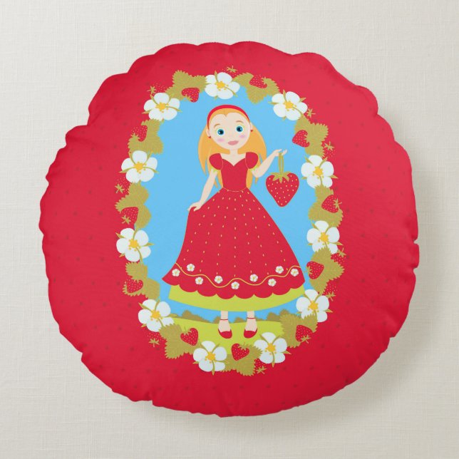 Strawberry Birthday Party Girl Round Cushion (Front)