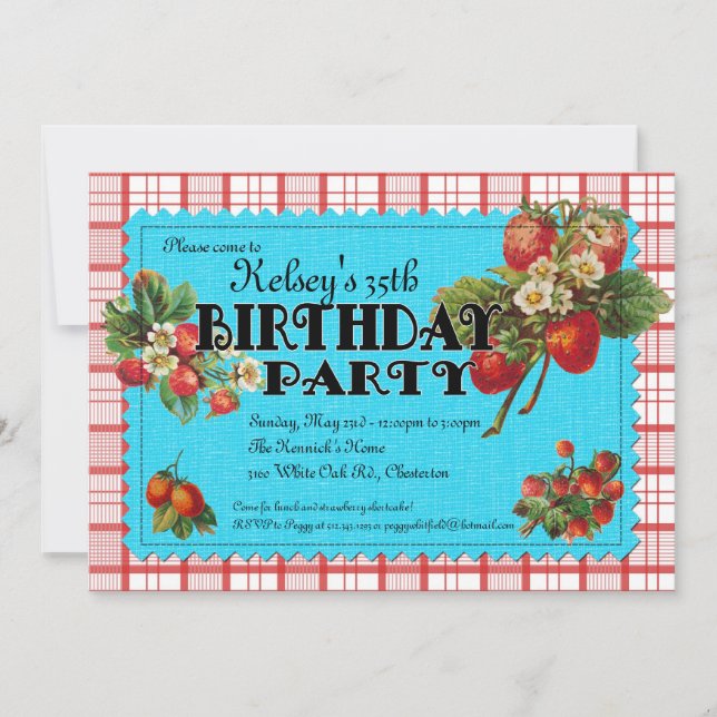 Strawberry Birthday Party Invitation (Front)