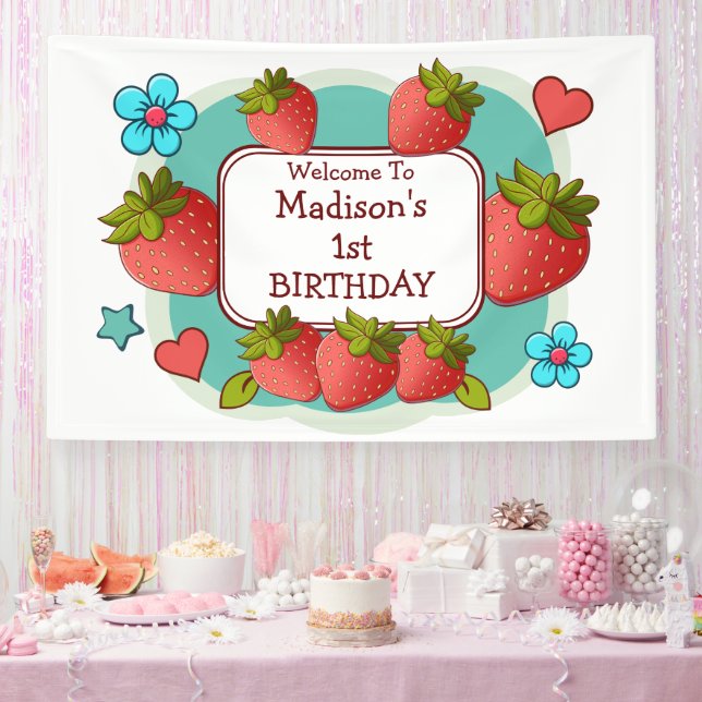 Strawberry Birthday Party Personalised Banner (Party)