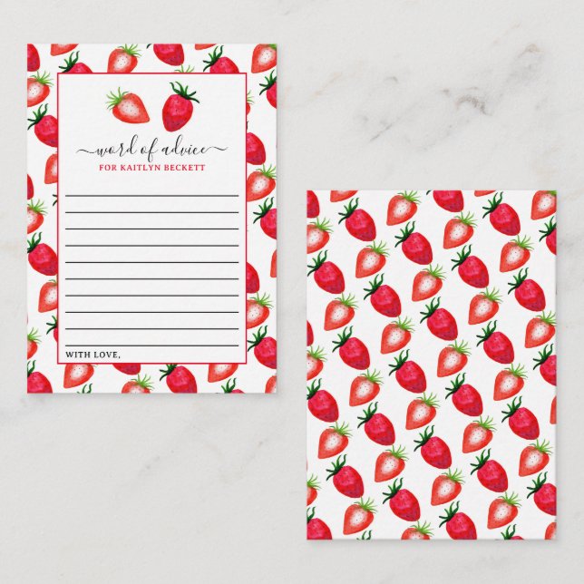 Strawberry Birthday Party Time Capsule Advice Card (Front/Back)
