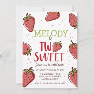 Strawberry Birthday Party •  Two Sweet Invitation
