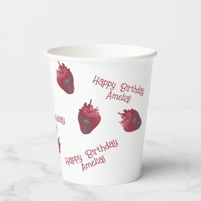 Strawberry Birthday Personalised Paper cup (Back)
