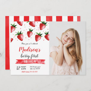 Strawberry Birthday Photo Invitation