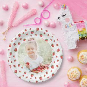 Strawberry Birthday Photo Paper Plate