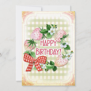 Strawberry Birthday, Pine Berries, Pink, Wreath Holiday Card