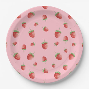 Strawberry Birthday Pink Paper Plate