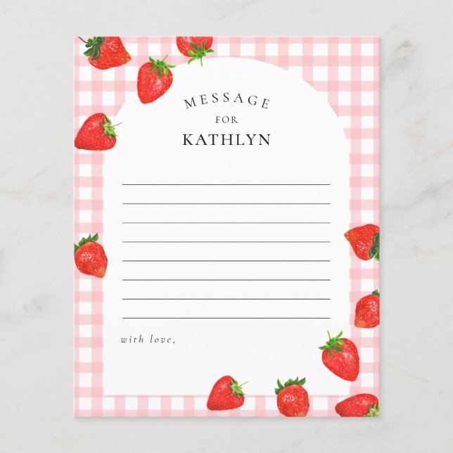 Strawberry Birthday Pink Time Capsule Message Card (Front)