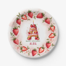Strawberry Birthday Plate Letter A Cake Design