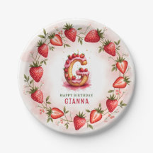 Strawberry Birthday Plate Letter G Cake Design
