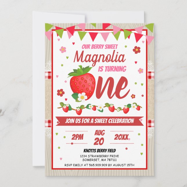 Strawberry Birthday Red Camco Blanket Sweet Party Invitation (Front)